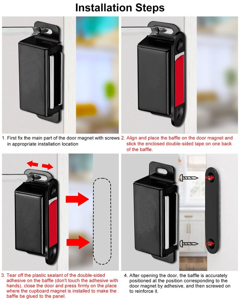 Jiayi Magnetic Door Catches 12 Pack Cabinet Door Magnets Black Magnetic Door Latches Catches Cupboard Door Closures for Kitchen Wardrobe Drawer Closet Door Closing - Image 4